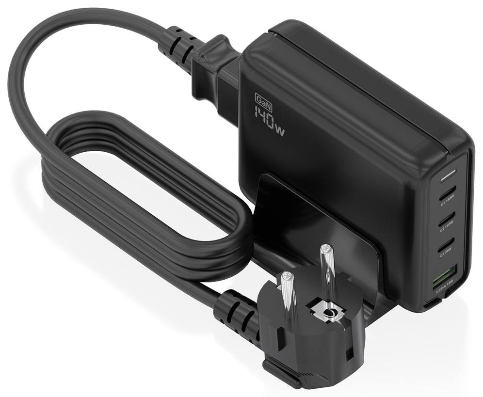 AISENS Cargador Sobremesa GaN 140W, 3x USB-C PD3.1 QC4.0 QC5.0, 1x USB-A QC3.0, Negro