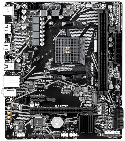 GIGABYTE A520M H ARGB Placa Base â Compatible con CPUs AMD Ryzen Serie 5000, hasta 5100 MHz DDR4 (OC), M.2 PCIe 3.0 x4, LAN 1 GbE, USB 3.2 Gen 1