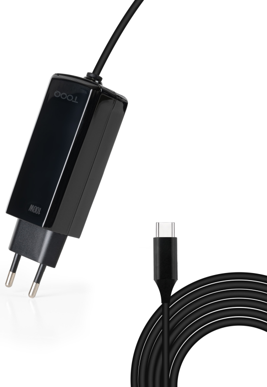 TooQ Cargador de portatil GAN USB-C PD 100W, Negro
