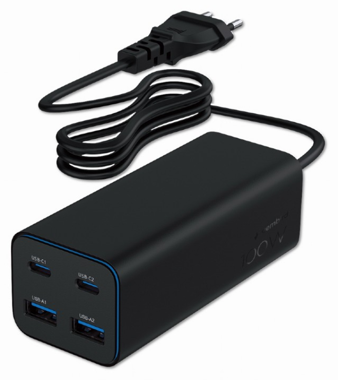 Gembird TA-UC-2A2C-PD100-01-BK cargador de dispositivo movil Portatil, Smartphone Negro Corriente alterna Carga rapida Interior