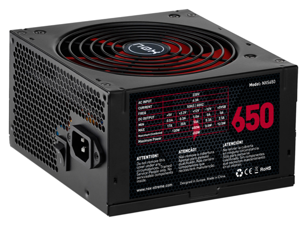 NOX NXS650 unidad de fuente de alimentacion 650 W 20+4 pin ATX Negro, Rojo