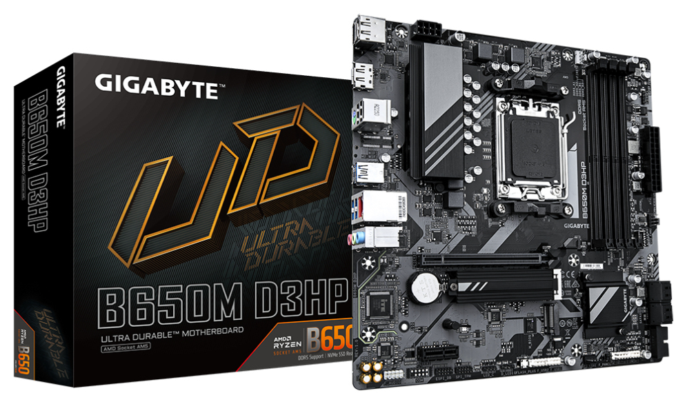 GIGABYTE B650M D3HP Placa base - AMD Ryzen serie 9000, VRM de 5+2+2 fases, hasta 7600 MHz DDR5 (OC), 2xPCIe 4.0 M.2, LAN 2,5 GbE, USB 3.2 Gen 1