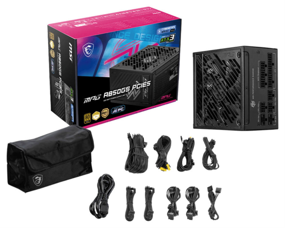 MSI MPG A850GS PCIE5 unidad de fuente de alimentacion 850 W 24-pin ATX ATX Negro