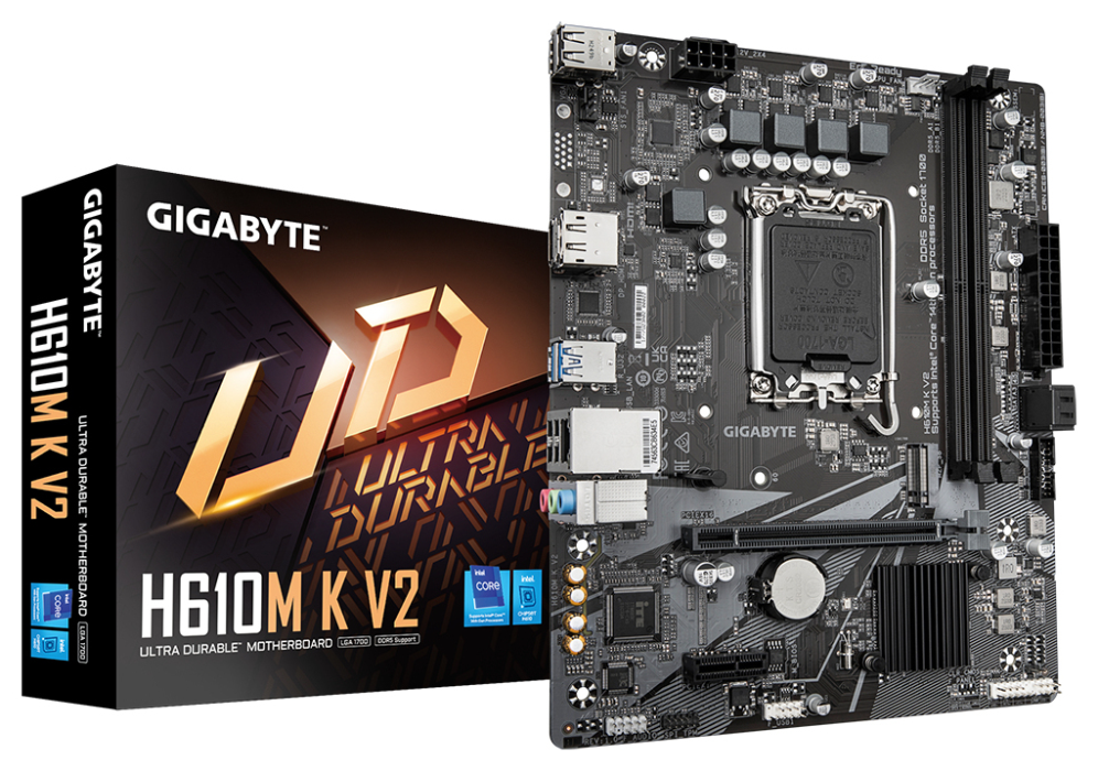 GIGABYTE H610M K V2 Placa base - Procesadores Intel Core 14ª generación, hasta 5600 MHz DDR5, 1xPCIe 3.0 M.2, LAN 1GbE, USB 3.2 Gen 1