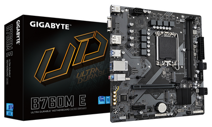 GIGABYTE B760M E Placa base - Compatible con procesadores Intel Core 14ª generación, VRM de 6+1+1 fases, hasta 7200 MHz DDR5 (OC), 2xPCIe 4.0 M.2, LAN 1 GbE, USB 3.2 Gen 1