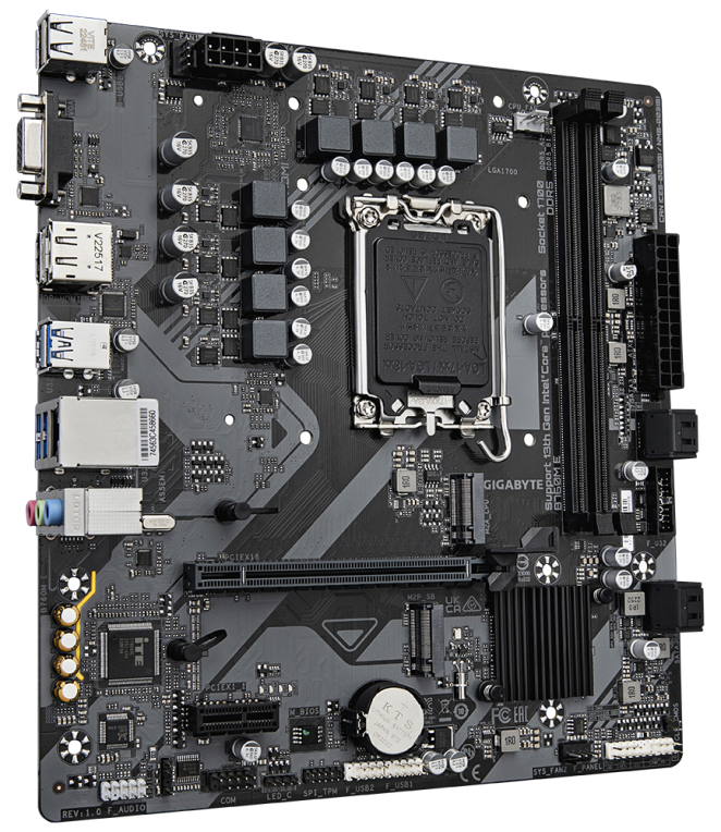 GIGABYTE B760M E Placa base - Compatible con procesadores Intel Core 14ª generación, VRM de 6+1+1 fases, hasta 7200 MHz DDR5 (OC), 2xPCIe 4.0 M.2, LAN 1 GbE, USB 3.2 Gen 1