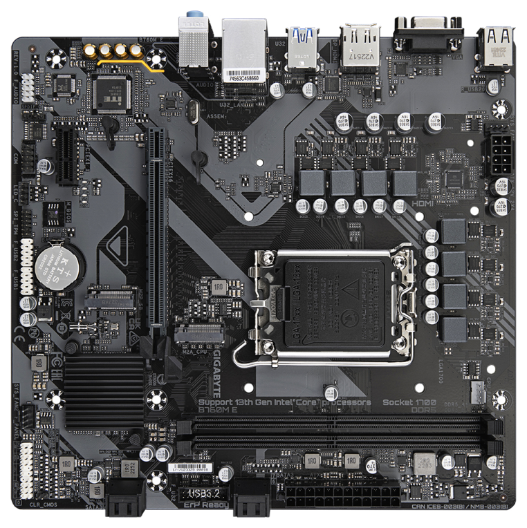 GIGABYTE B760M E Placa base - Compatible con procesadores Intel Core 14ª generación, VRM de 6+1+1 fases, hasta 7200 MHz DDR5 (OC), 2xPCIe 4.0 M.2, LAN 1 GbE, USB 3.2 Gen 1