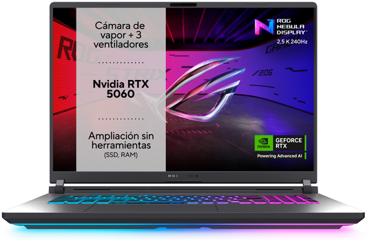 ASUS ROG Strix G18 G815JMR-S8051 - Ordenador Portatil Gaming de 18'' WUXGA 144Hz (Intel Core i7-14650HX, 32GB RAM, 1TB SSD, NVIDIA RTX 5060 8GB, Sin Sistema Operativo) Gris Eclipse - Teclado QWERTY espanol