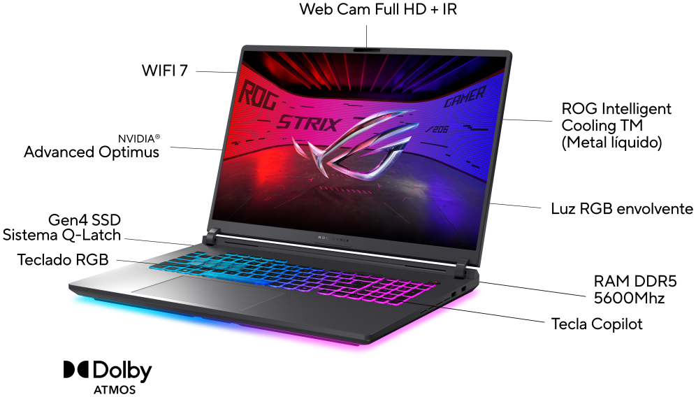 ASUS ROG Strix G18 G815JMR-S8051 - Ordenador Portatil Gaming de 18'' WUXGA 144Hz (Intel Core i7-14650HX, 32GB RAM, 1TB SSD, NVIDIA RTX 5060 8GB, Sin Sistema Operativo) Gris Eclipse - Teclado QWERTY espanol