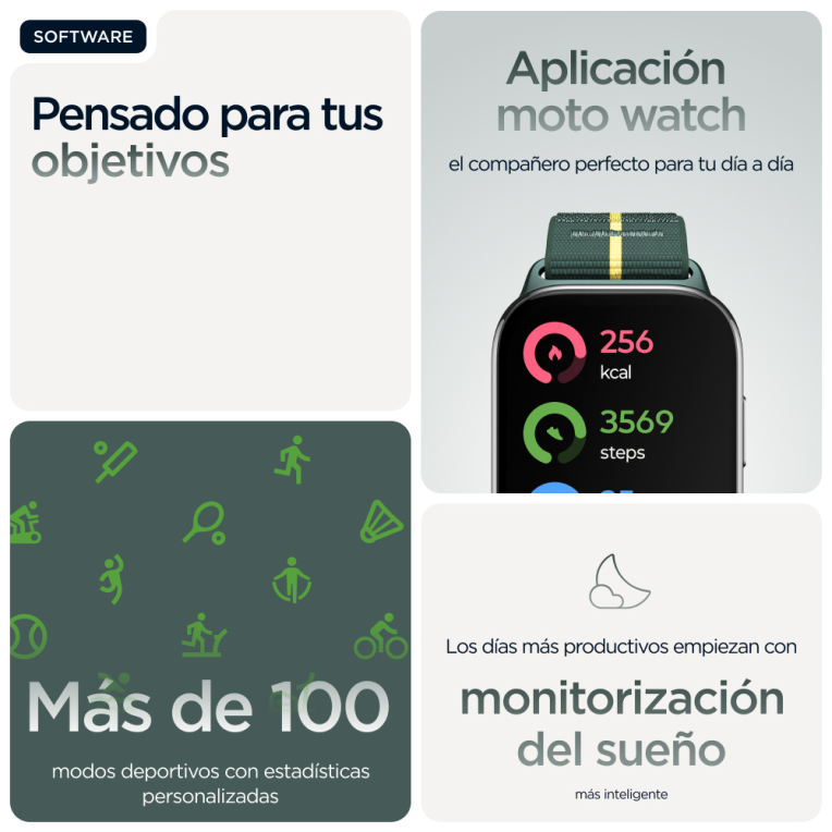 Motorola moto watch fit 4,83 cm (1.9'') OLED 44.5 mm Digital Pantalla tactil Verde, Gris GPS (satelite)