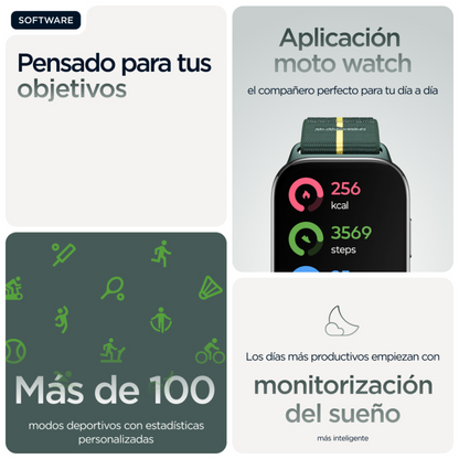 Motorola moto watch fit 4,83 cm (1.9'') OLED 44.5 mm Digital Pantalla tactil Verde, Gris GPS (satelite)