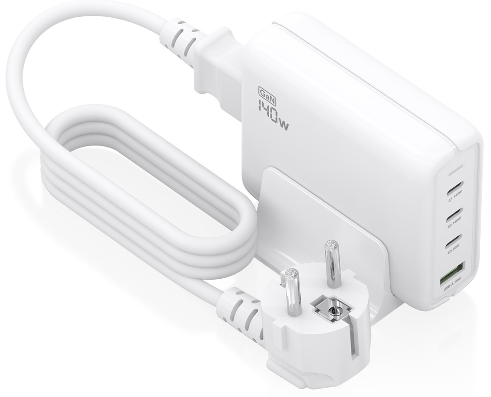 AISENS Cargador Sobremesa GaN 140W, 3x USB-C PD3.1 QC4.0 QC5.0, 1x USB-A QC3.0, Blanco