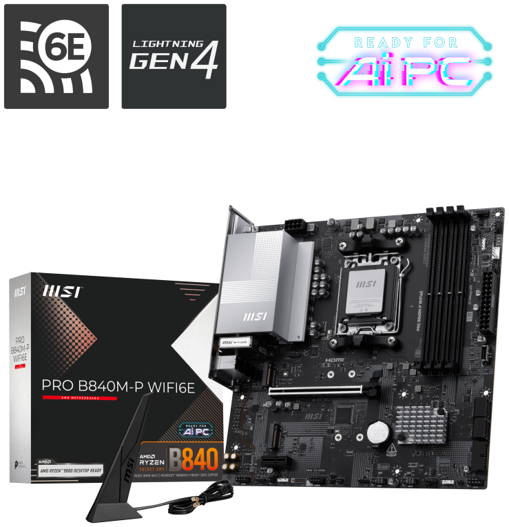 MSI PRO B840M-P WIFI6E placa base AMD B840 Zócalo AM5 micro ATX