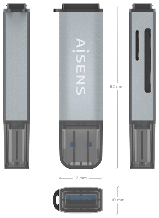 AISENS ASCR-2A09-GR lector de tarjeta USB 3.2 Gen 1 (3.1 Gen 1) Type-A