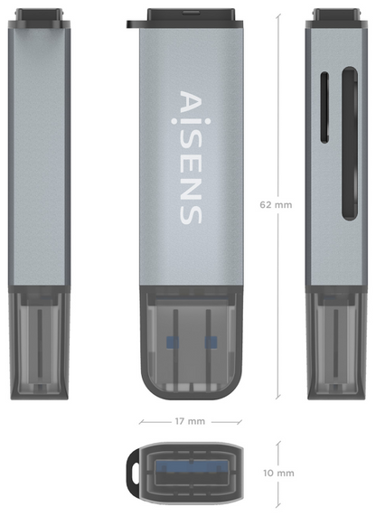 AISENS ASCR-2A09-GR lector de tarjeta USB 3.2 Gen 1 (3.1 Gen 1) Type-A