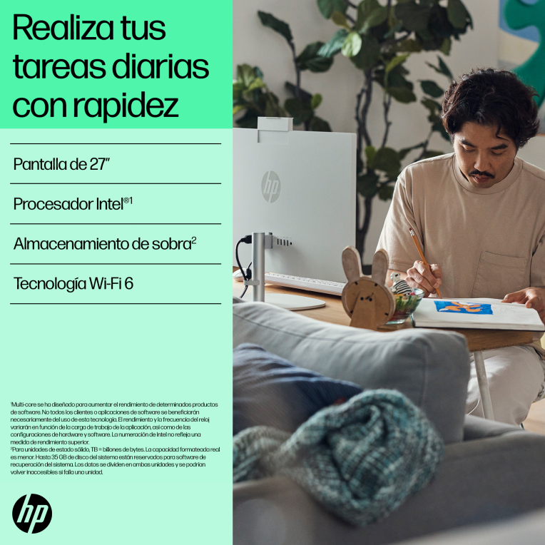 HP All-in-One 27-cr0090ns IntelÂ® Coreâ¢ i5 i5-1335U 68,6 cm (27'') 1920 x 1080 Pixeles PC todo en uno 16 GB DDR4-SDRAM 512 GB SSD FreeDOS Wi-Fi 6 (802.11ax) Blanco