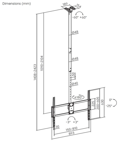 AISENS CT100TSLE-393 soporte para TV 2,54 m (100'')