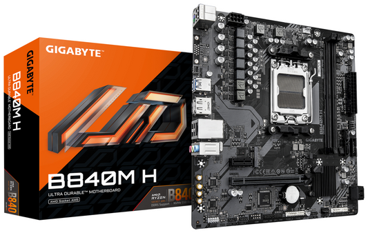 GIGABYTE B840M H Placa Base - Procesadores AMD Ryzen 9000, VRM de 5+2+2 fases, hasta 7200MHz DDR5 (O.C), 1xPCIe 4.0 M.2, LAN 1GbE, USB 3.2 Gen 1