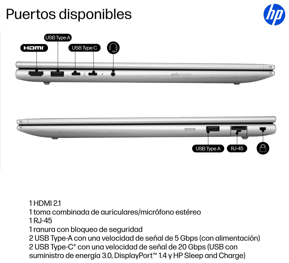 HP ProBook 4 G1iR Wolf Pro Security Edition Intel Core 5 120U Portatil 40,6 cm (16'') WUXGA 16 GB DDR5-SDRAM 512 GB SSD Wi-Fi 6E (802.11ax) Windows 11 Pro Plata