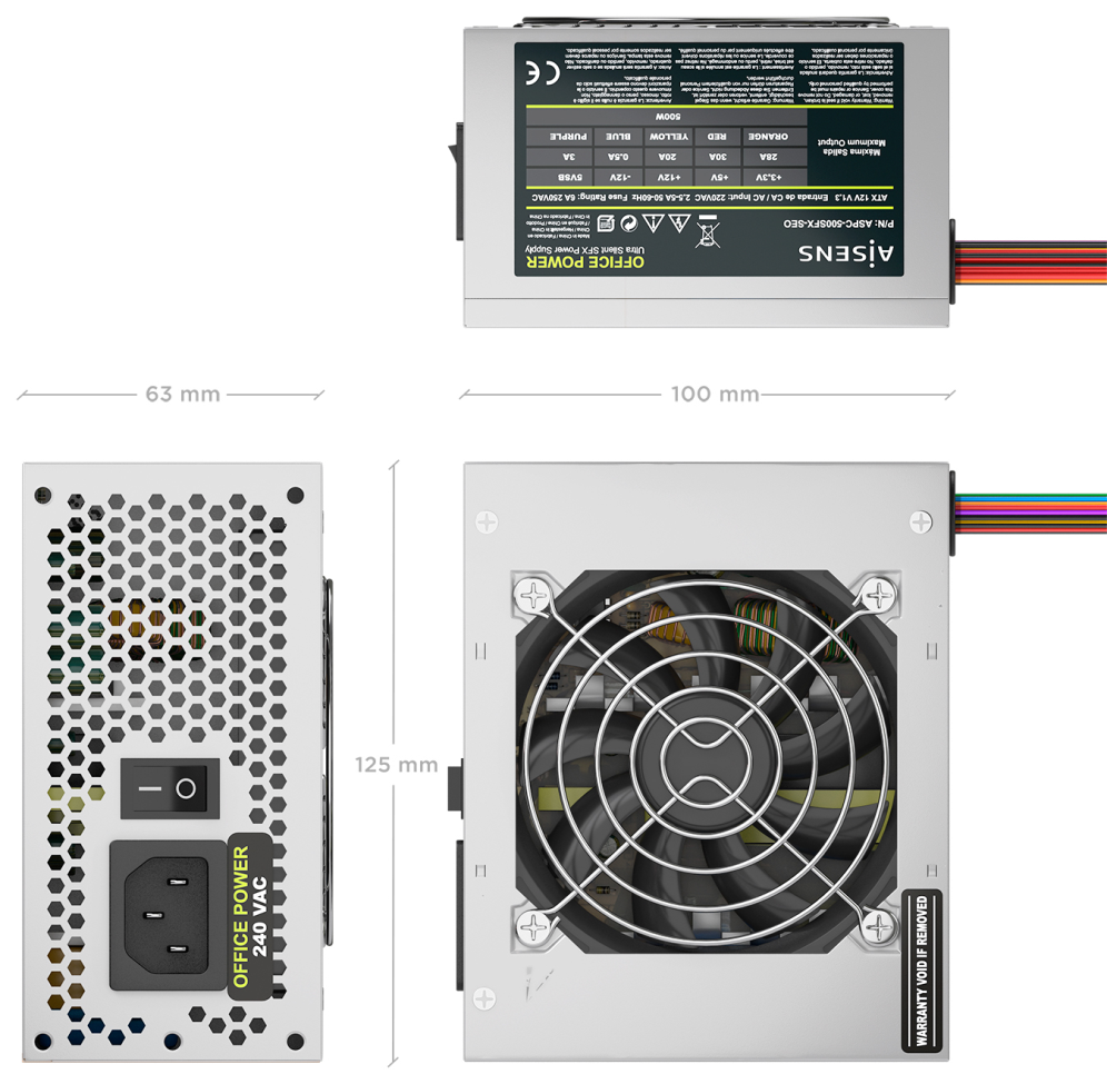 AISENS Fuente Alimentacion SFX 500W OEM, Plata