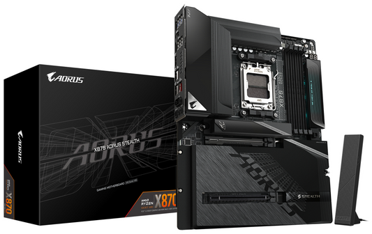 GIGABYTE X870 AORUS STEALTH Placa Base - Compatible con procesadores AMD Ryzen 9000, VRM digital de 16+2+2 fases, hasta 8200MHz DDR5 (O.C.), 2xPCIe 5.0 + 2xPCIe 4.0, Wi-Fi 7, LAN 5GbE, USB 4