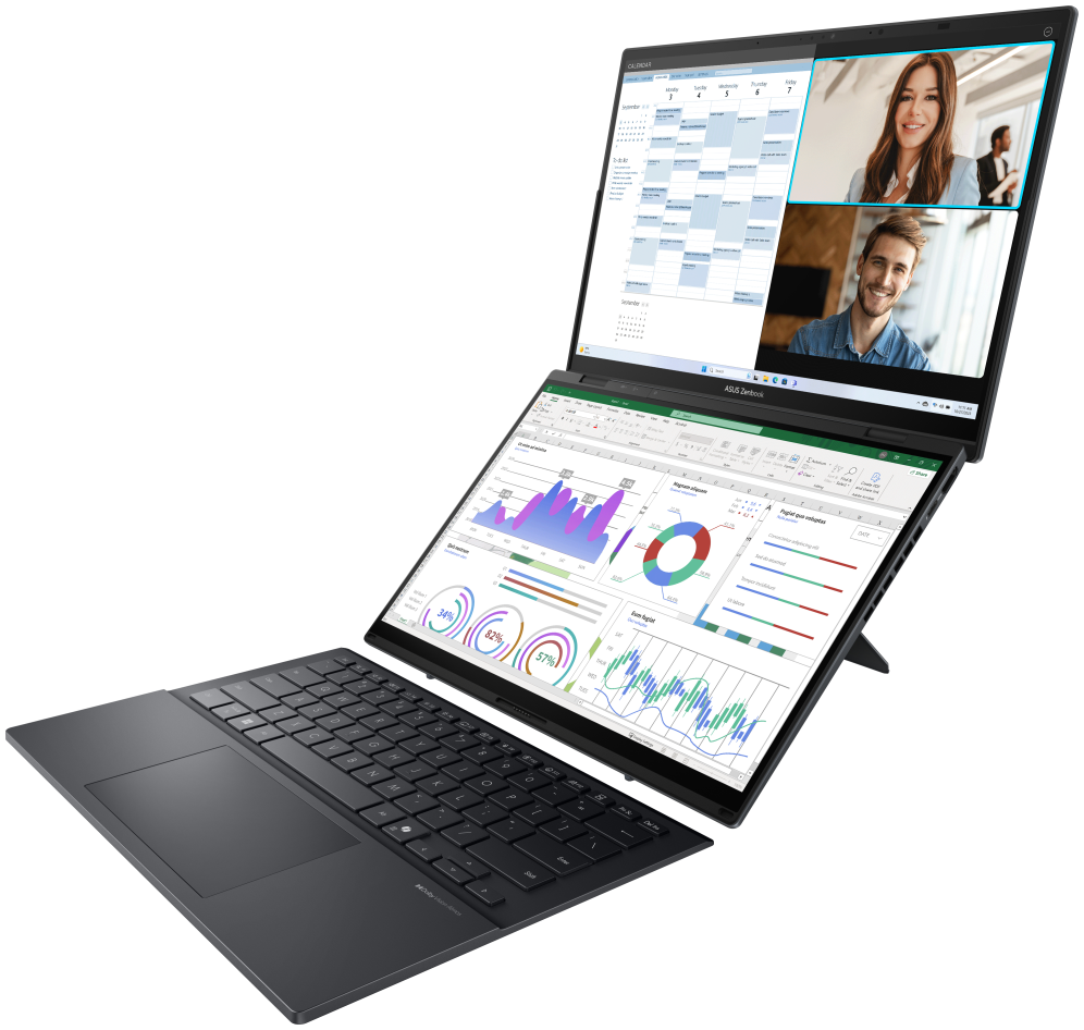 ASUS Zenbook Duo OLED UX8406CA-QL336W - Ordenador Portatil 14'' WUXGA (Intel Core Ultra 7 255H, 32GB RAM, 1TB SSD, Arc 140T, Windows 11 Home) Gris Tintero - Teclado QWERTY espanol