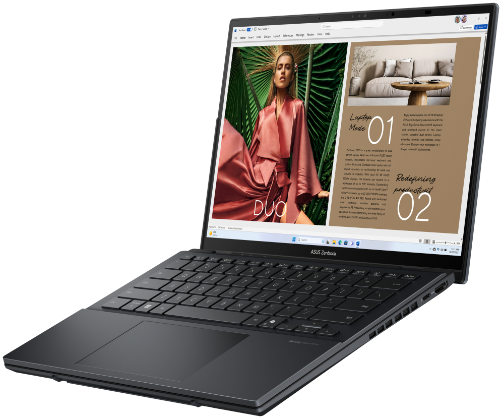 ASUS Zenbook Duo OLED UX8406CA-QL336W - Ordenador Portatil 14'' WUXGA (Intel Core Ultra 7 255H, 32GB RAM, 1TB SSD, Arc 140T, Windows 11 Home) Gris Tintero - Teclado QWERTY espanol