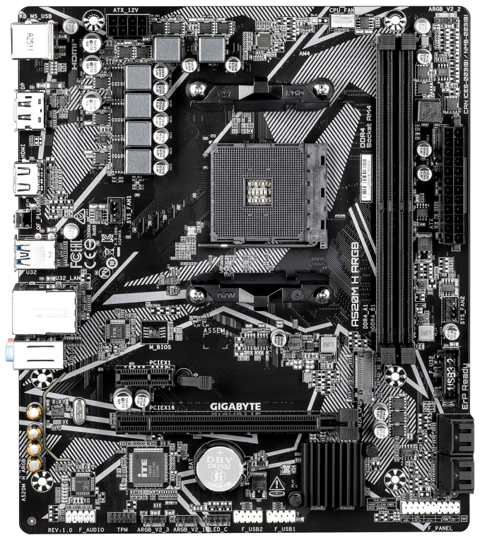 GIGABYTE A520M H ARGB Placa Base â Compatible con CPUs AMD Ryzen Serie 5000, hasta 5100 MHz DDR4 (OC), M.2 PCIe 3.0 x4, LAN 1 GbE, USB 3.2 Gen 1