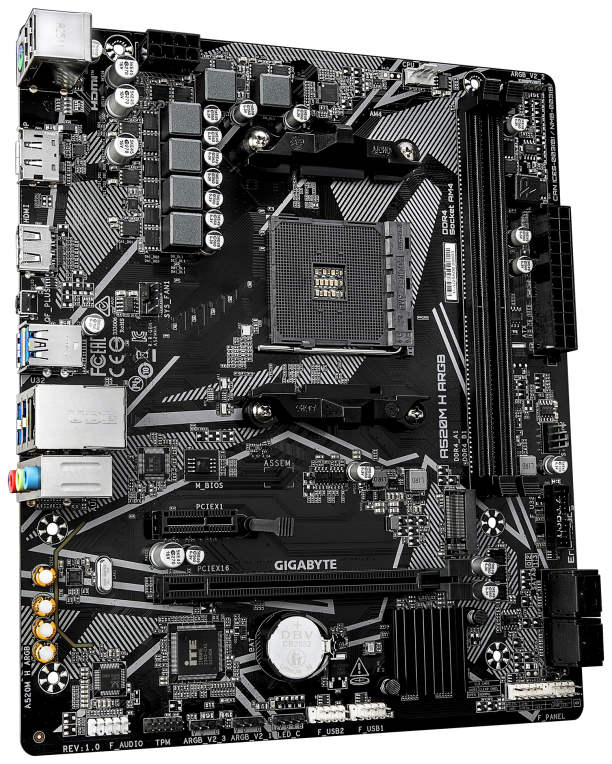 GIGABYTE A520M H ARGB Placa Base â Compatible con CPUs AMD Ryzen Serie 5000, hasta 5100 MHz DDR4 (OC), M.2 PCIe 3.0 x4, LAN 1 GbE, USB 3.2 Gen 1