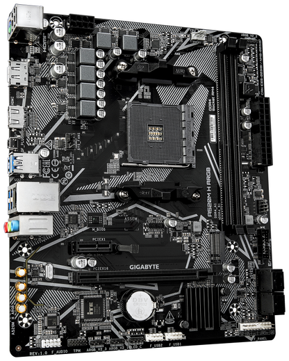 GIGABYTE A520M H ARGB Placa Base â Compatible con CPUs AMD Ryzen Serie 5000, hasta 5100 MHz DDR4 (OC), M.2 PCIe 3.0 x4, LAN 1 GbE, USB 3.2 Gen 1