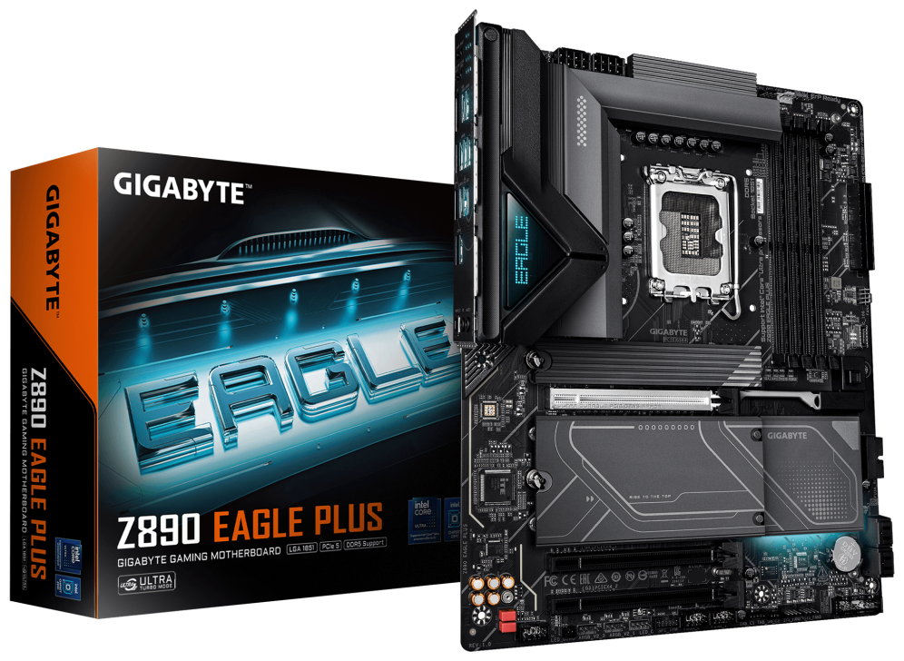GIGABYTE Z890 EAGLE PLUS Placa Base â Compatible con procesadores Intel Core Ultra (Serie 2), VRM de 14+1+2 fases, hasta 9466 MHz DDR5 (OC), 1x PCIe 5.0 M.2 + 3x PCIe 4.0 M.2, LAN 2.5 GbE, USB4