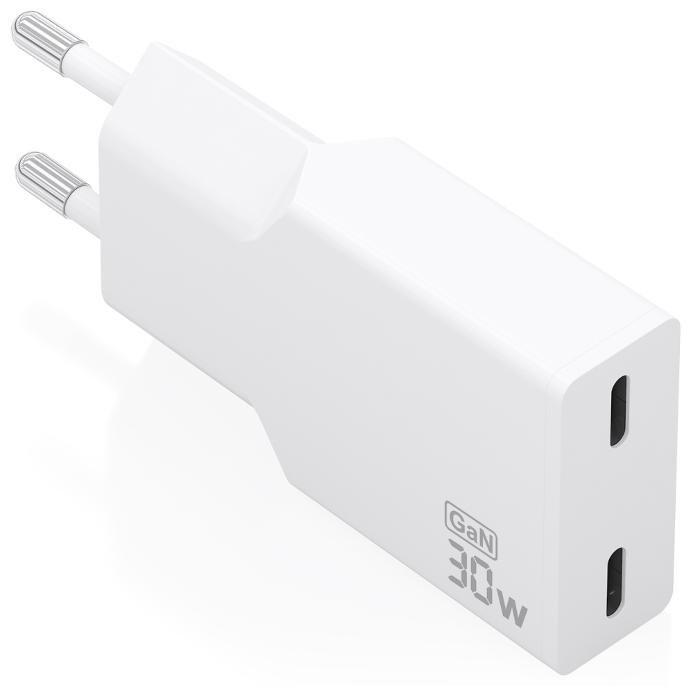 AISENS Cargador Ultra Delgado GaN 30W, 2xUSB-C PD3.0, Blanco