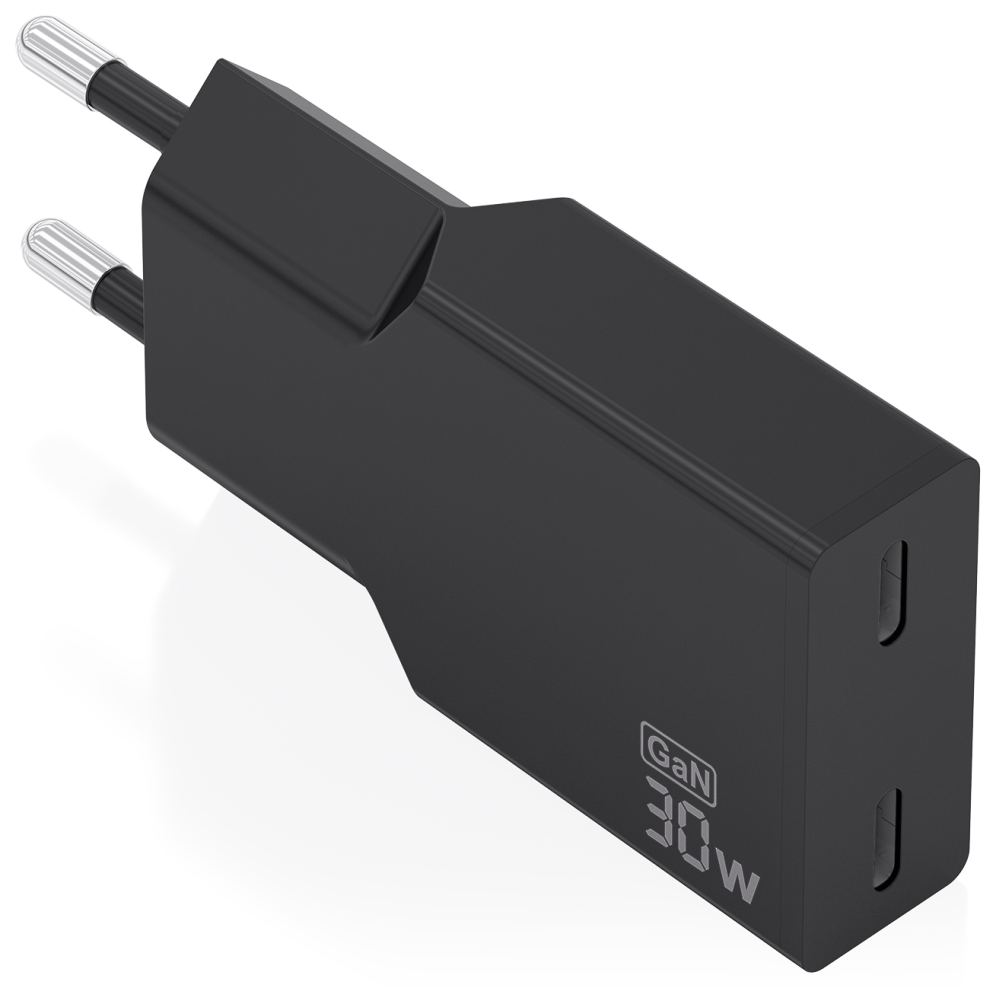 AISENS Cargador Ultra Delgado GaN 30W, 2xUSB-C PD3.0, Negro