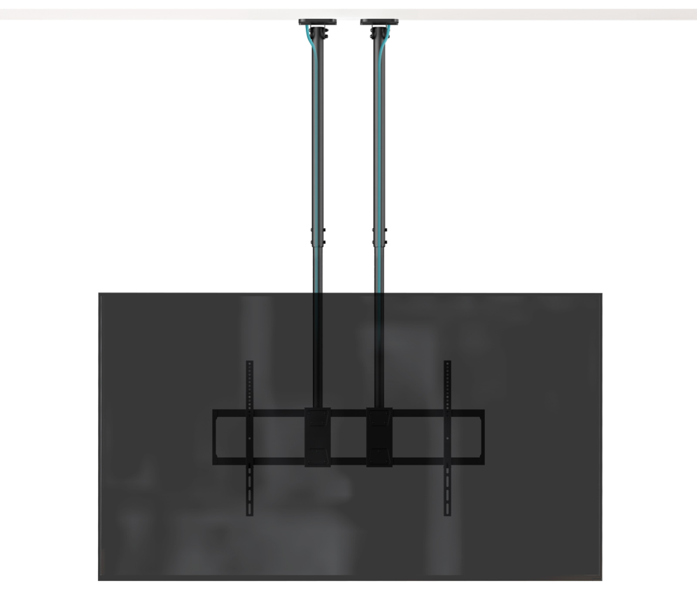 TooQ Soporte de Techo Extensible con doble mastil para Pantallas 60”-120'', Negro