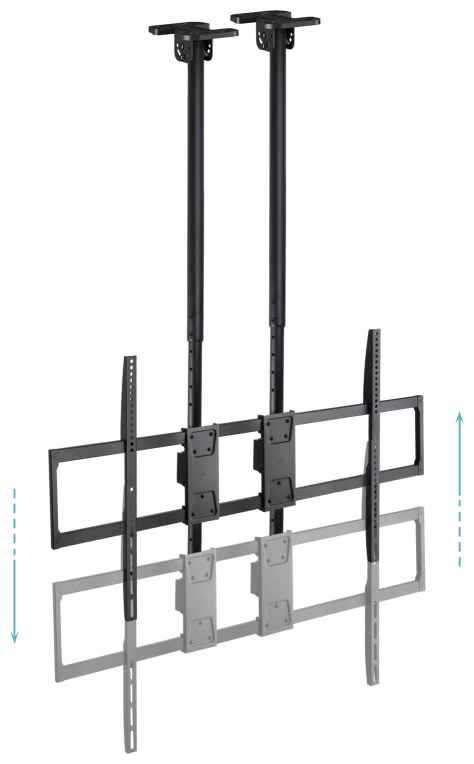 TooQ Soporte de Techo Extensible con doble mastil para Pantallas 60”-120'', Negro