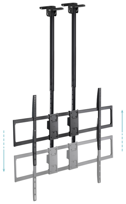 TooQ Soporte de Techo Extensible con doble mastil para Pantallas 60”-120'', Negro