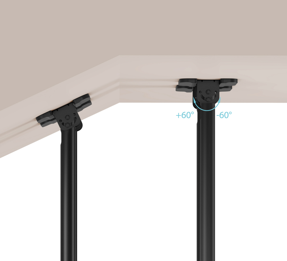 TooQ Soporte de Techo Extensible con doble mastil para Pantallas 60”-120'', Negro