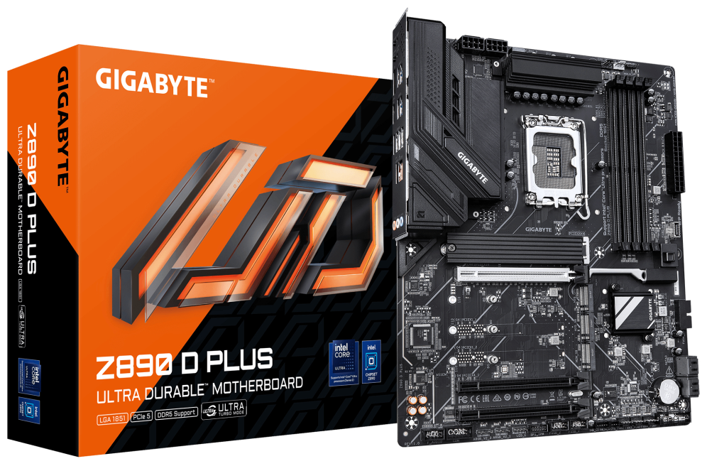 GIGABYTE Z890 D PLUS Placa Base â Compatible con procesadores Intel Core Ultra (Serie 2), VRM de 12+1+2 fases, hasta 9466 MHz DDR5 (OC), 1x PCIe 5.0 M.2 + 3x PCIe 4.0 M.2, LAN 2.5 GbE, USB 3.2 Gen 2