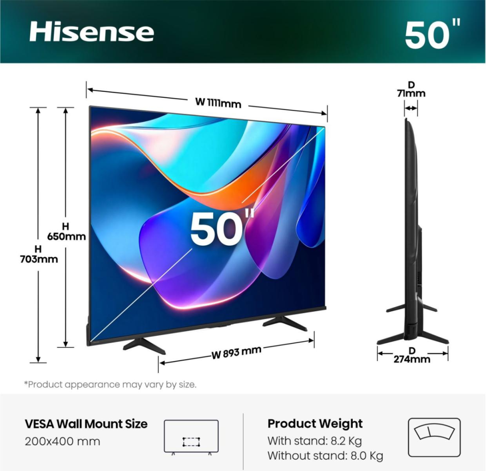 Hisense 50A6S 127 cm (50'') 4K Ultra HD Smart TV Wifi Negro