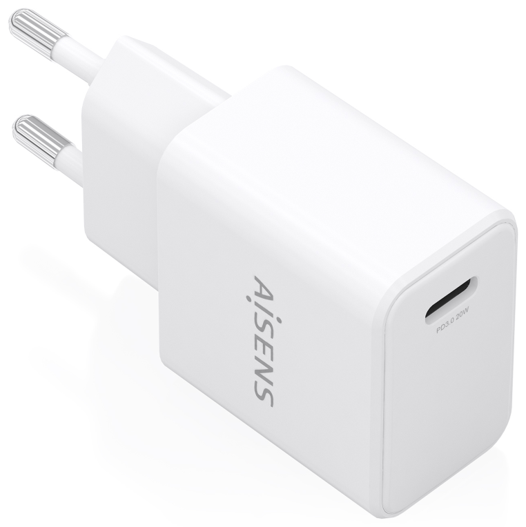 AISENS Cargador GaN USB-C PD3.0 1xUSB-C 20W, Blanco