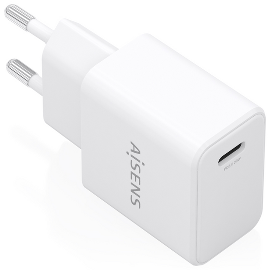 AISENS Cargador GaN USB-C PD3.0 1xUSB-C 20W, Blanco