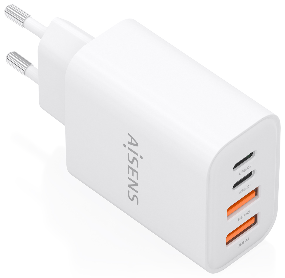 AISENS Cargador GaN 32W, 2xUSB-C PD3.0, 2xUSB-A, Blanco