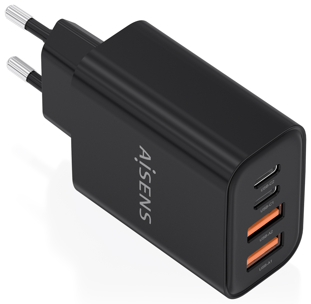 AISENS Cargador GaN 32W, 2xUSB-C PD3.0, 2xUSB-A, Negro