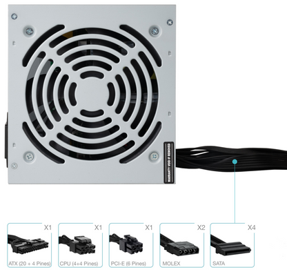 TooQ TQAPOLO-500SP unidad de fuente de alimentacion 500 W 20+4 pin ATX ATX Plata