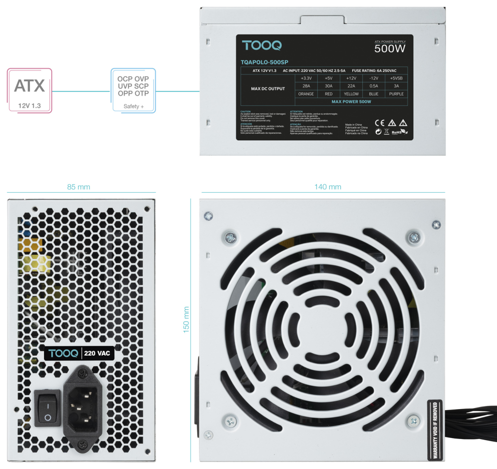 TooQ TQAPOLO-500SP unidad de fuente de alimentacion 500 W 20+4 pin ATX ATX Plata