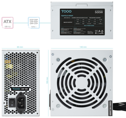 TooQ TQAPOLO-500SP unidad de fuente de alimentacion 500 W 20+4 pin ATX ATX Plata
