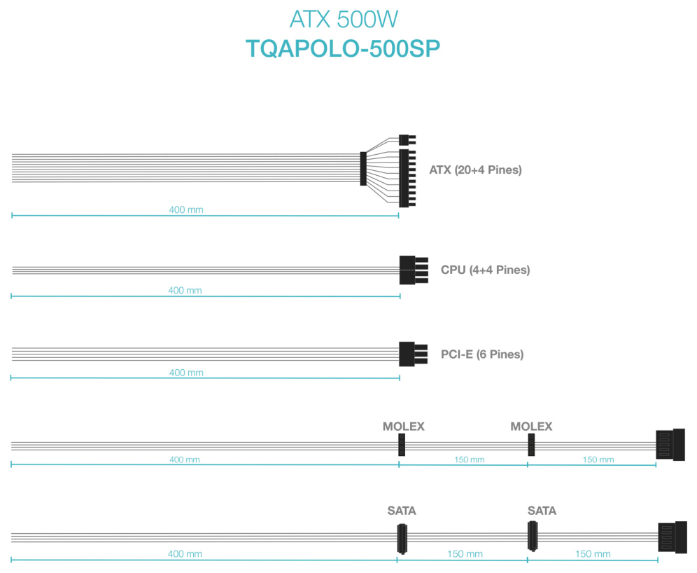 TooQ TQAPOLO-500SP unidad de fuente de alimentacion 500 W 20+4 pin ATX ATX Plata