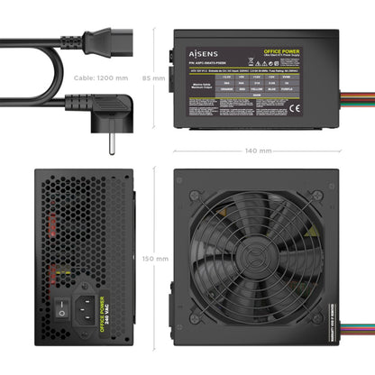 AISENS Fuente Alimentacion ATX 500W con Cable de Alimentacion OEM, Negra