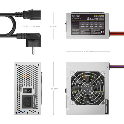 AISENS Fuente Alimentacion SFX 500W con Cable de Alimentacion OEM, Plata