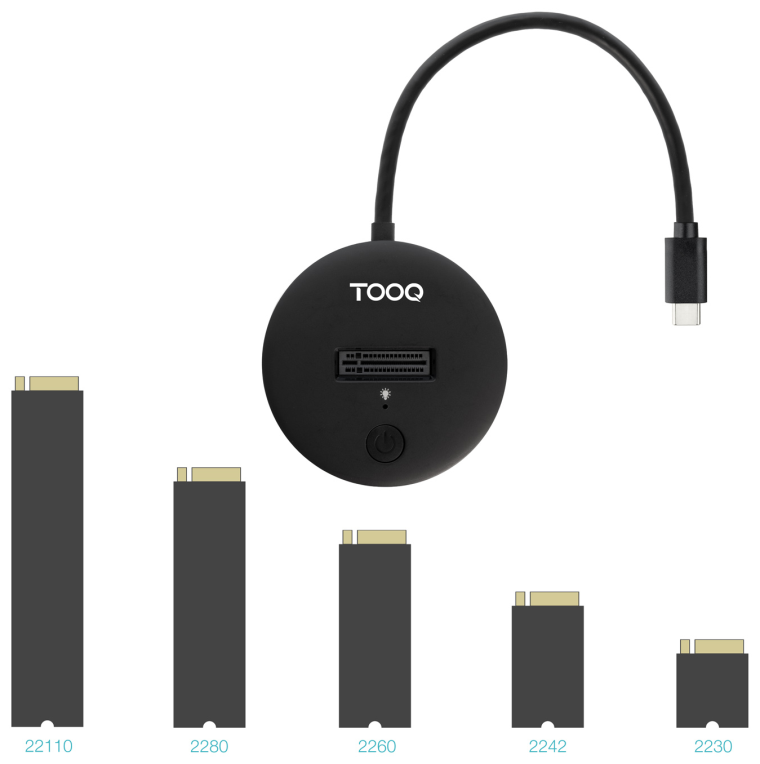 TooQ Docking Station USB-C 3.2 Gen 2x1 para SSD M.2 NVMe PICe, Negra